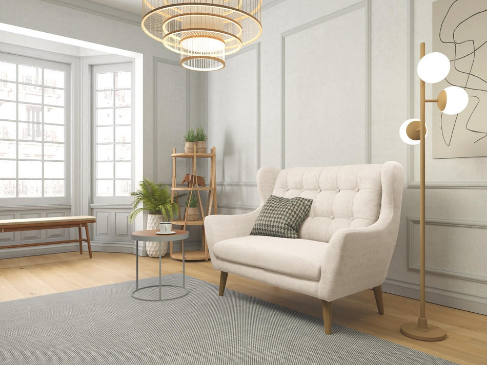 2-SITZER-SOFA in Webstoff Silberfarben  - Eichefarben/Silberfarben, Konventionell, Holz/Textil (144/107/94cm) - Trendmanufaktur