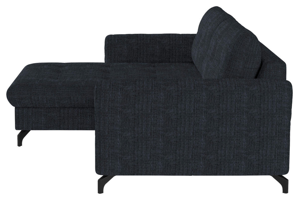 ECKSOFA in Flachgewebe, Leinenoptik Dunkelblau  170/242 cm  - Schwarz/Dunkelblau, Design, Textil/Metall (170/242cm) - Xora