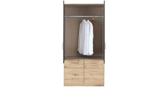 KLEIDERSCHRANK in Dunkelgrau, Eiche Artisan - Dunkelgrau/Silberfarben, Design, Holzwerkstoff/Kunststoff (91/197/54cm) - Carryhome