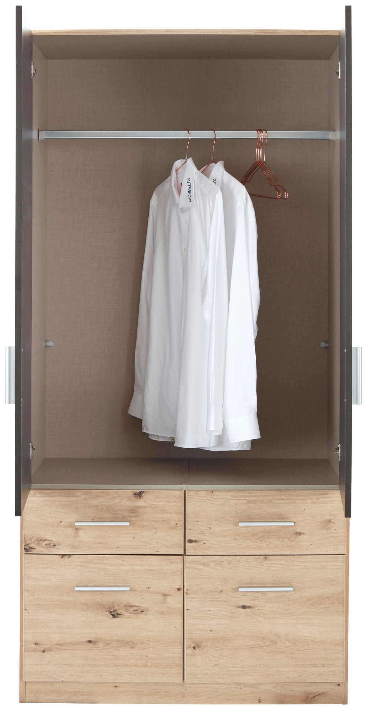 KLEIDERSCHRANK in Dunkelgrau, Eiche Artisan  - Dunkelgrau/Silberfarben, Design, Holzwerkstoff/Kunststoff (91/197/54cm) - Carryhome
