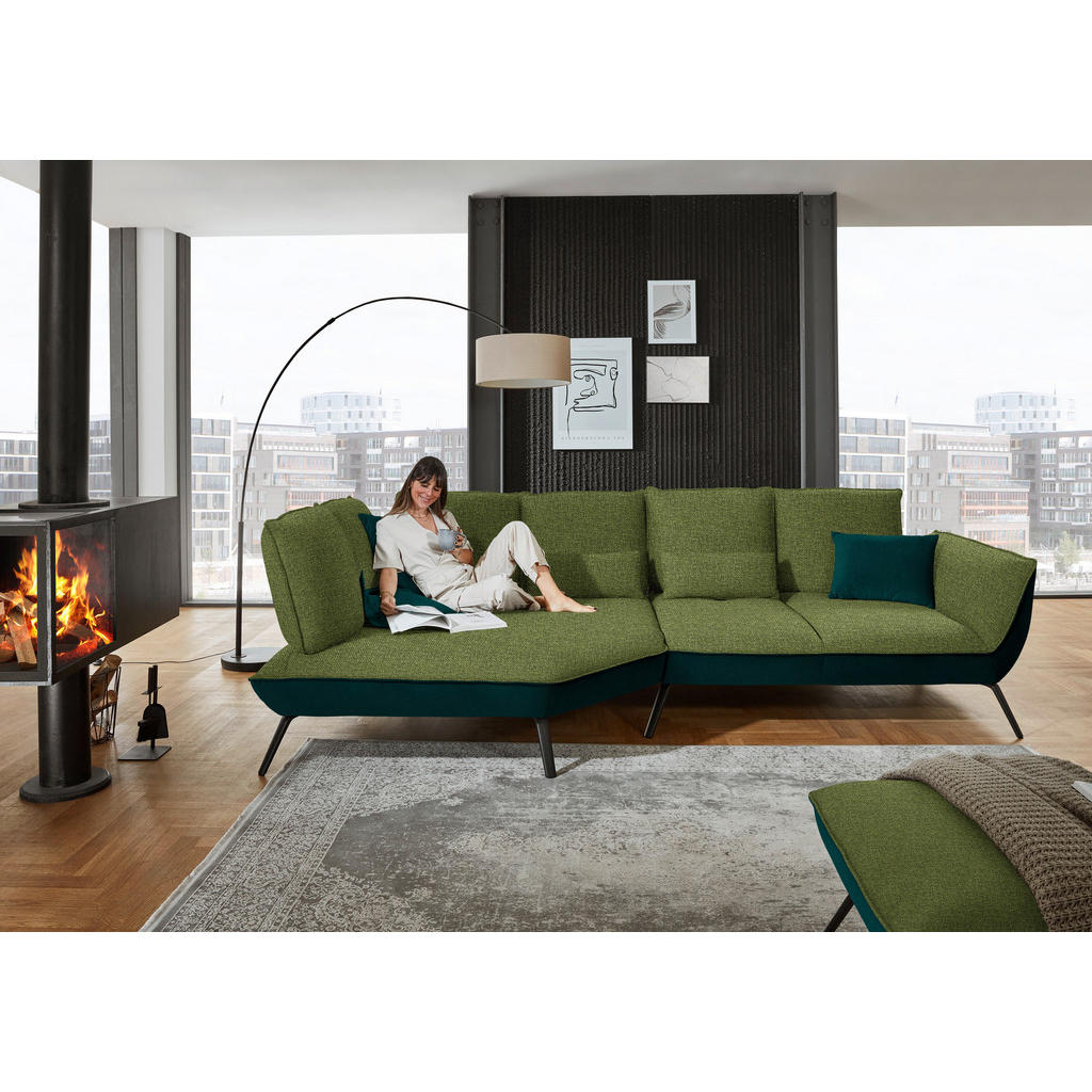 Thumbnail - Moderano Ecksofa, Grün, Textil, 5-Sitzer, Ottomane links, L-Form, 320x169 cm, Typenauswahl, Fußauswahl, Lederauswahl, St...
