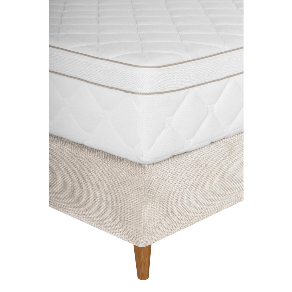 Thumbnail - Welnova Boxspringbett, Beige, Textil, Eiche, massiv, H3, 7-Zonen, 180x200 cm, gepolstertes Kopfteil, in verschiedenen Gr...