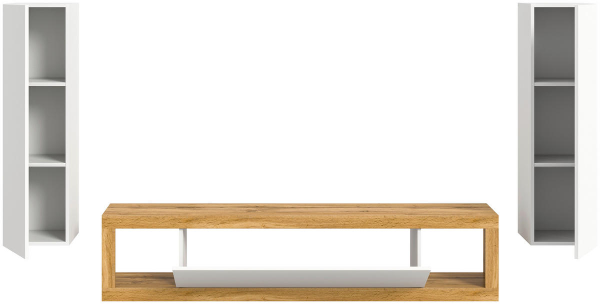 HYLLKOMBINATION 3 delar  i ek Wotan, vit  270/135/30 cm  - vit/ek Wotan, Design, trämaterial/plast (270/135/30cm) - MID.YOU
