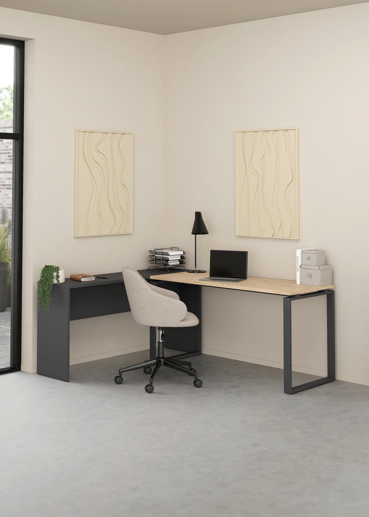 SCHREIBTISCHKOMBINATION Grau, Eichefarben  - Eichefarben/Grau, MODERN, Holzwerkstoff (160/100/75,6cm) - MID.YOU