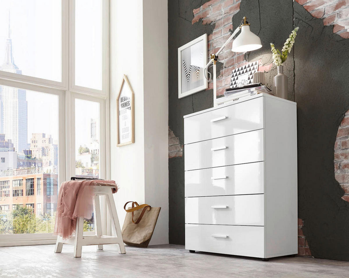 KOMMODE Marbella Typ 6  in 65/91/32 cm  - Weiß Hochglanz/Schwarz, MODERN, Holzwerkstoff/Kunststoff (65/91/32cm) - MID.YOU