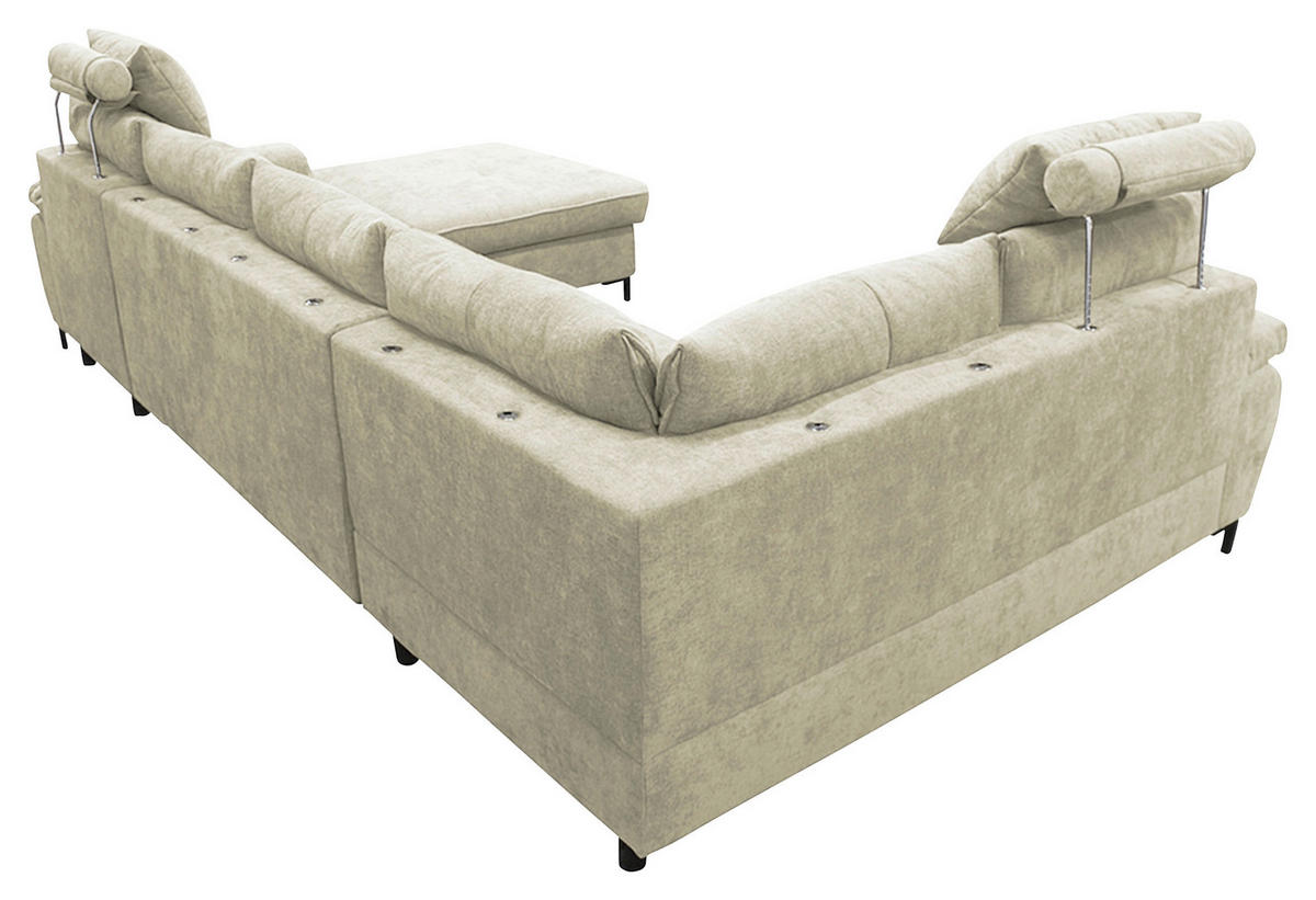 WOHNLANDSCHAFT SOLEI U in Chenille Beige  - Beige/Schwarz, Design, Kunststoff/Textil (184/334/188cm) - MID.YOU