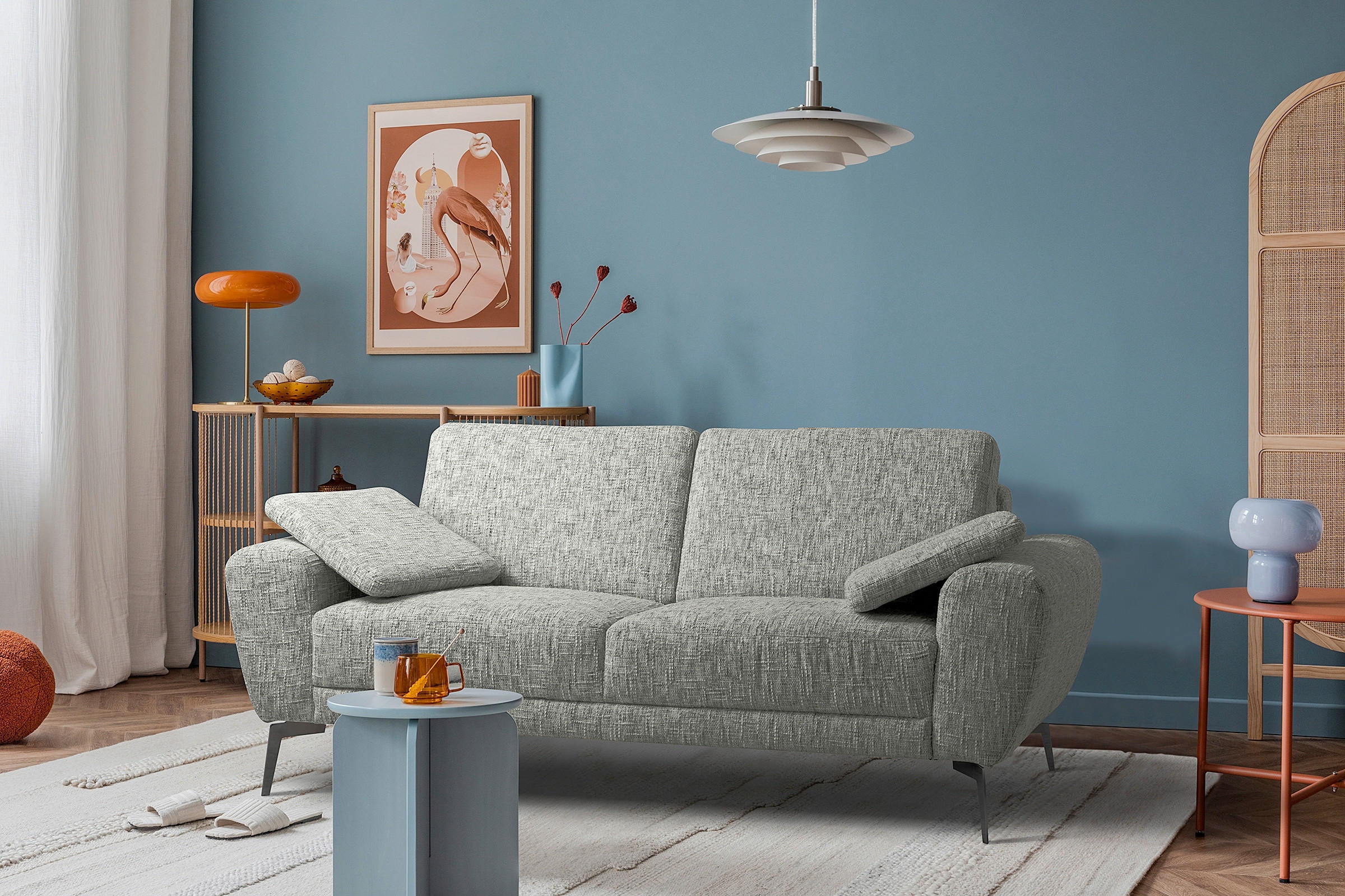 2-SITZER-SOFA Webstoff Grau  - Schwarz/Grau, Design, Textil/Metall (157/85/92cm) - Livetastic