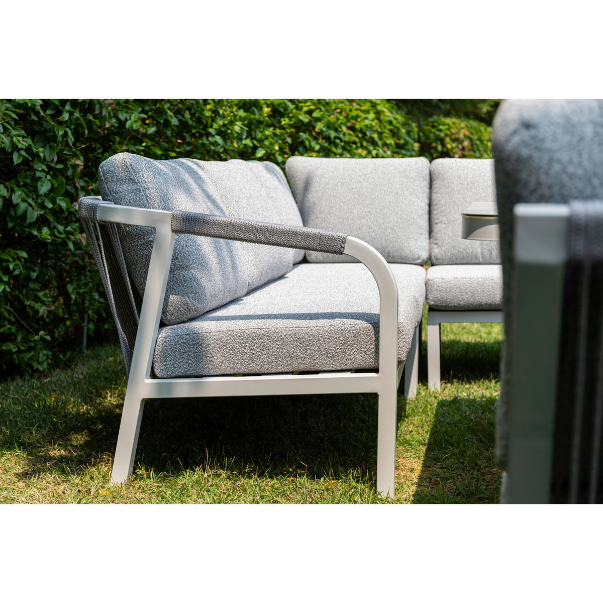 DINING-LOUNGESET  - Weiß/Grau, MODERN, Glas/Textil - Gardenson