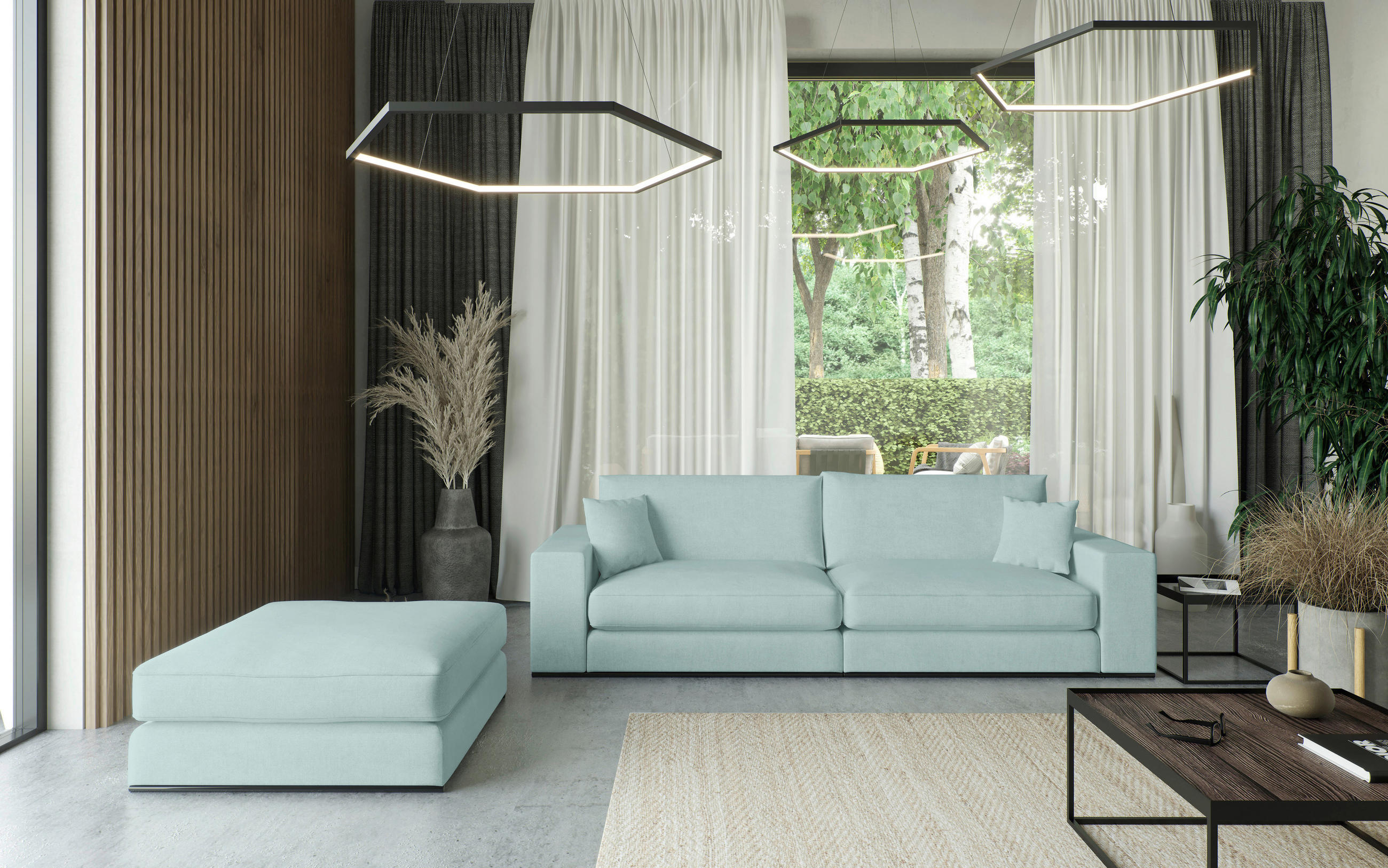 SITZGARNITUR in Webstoff Türkis  - Türkis/Schwarz, Design, Holz/Textil (278/85/103cm) - Livetastic