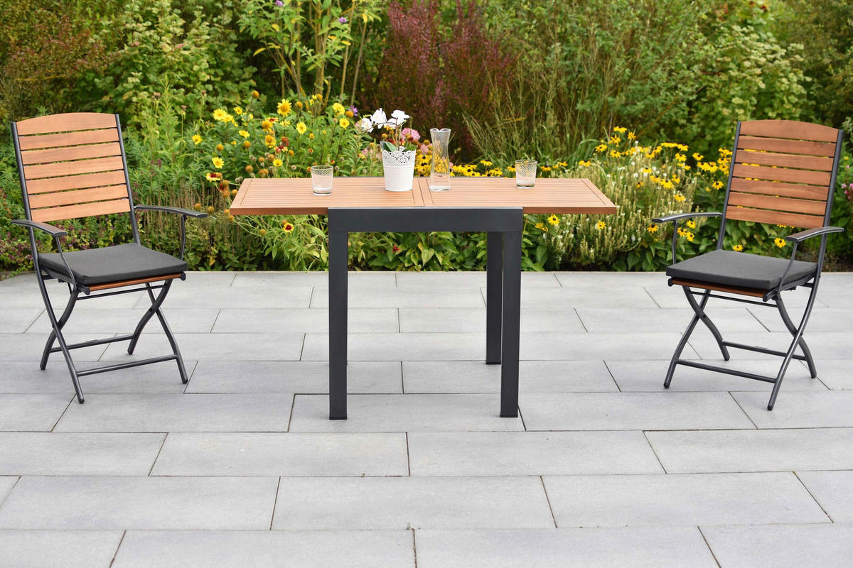 GARTENTISCHGRUPPE  - Graphitfarben/Naturfarben, KONVENTIONELL, Holz/Textil - Gardenson