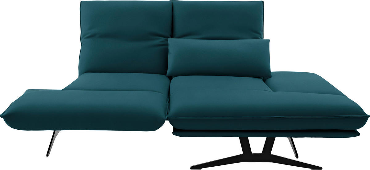 ECKSOFA in Echtleder Petrol  - Petrol/Schwarz, Design, Leder/Metall (210/130cm) - Dieter Knoll