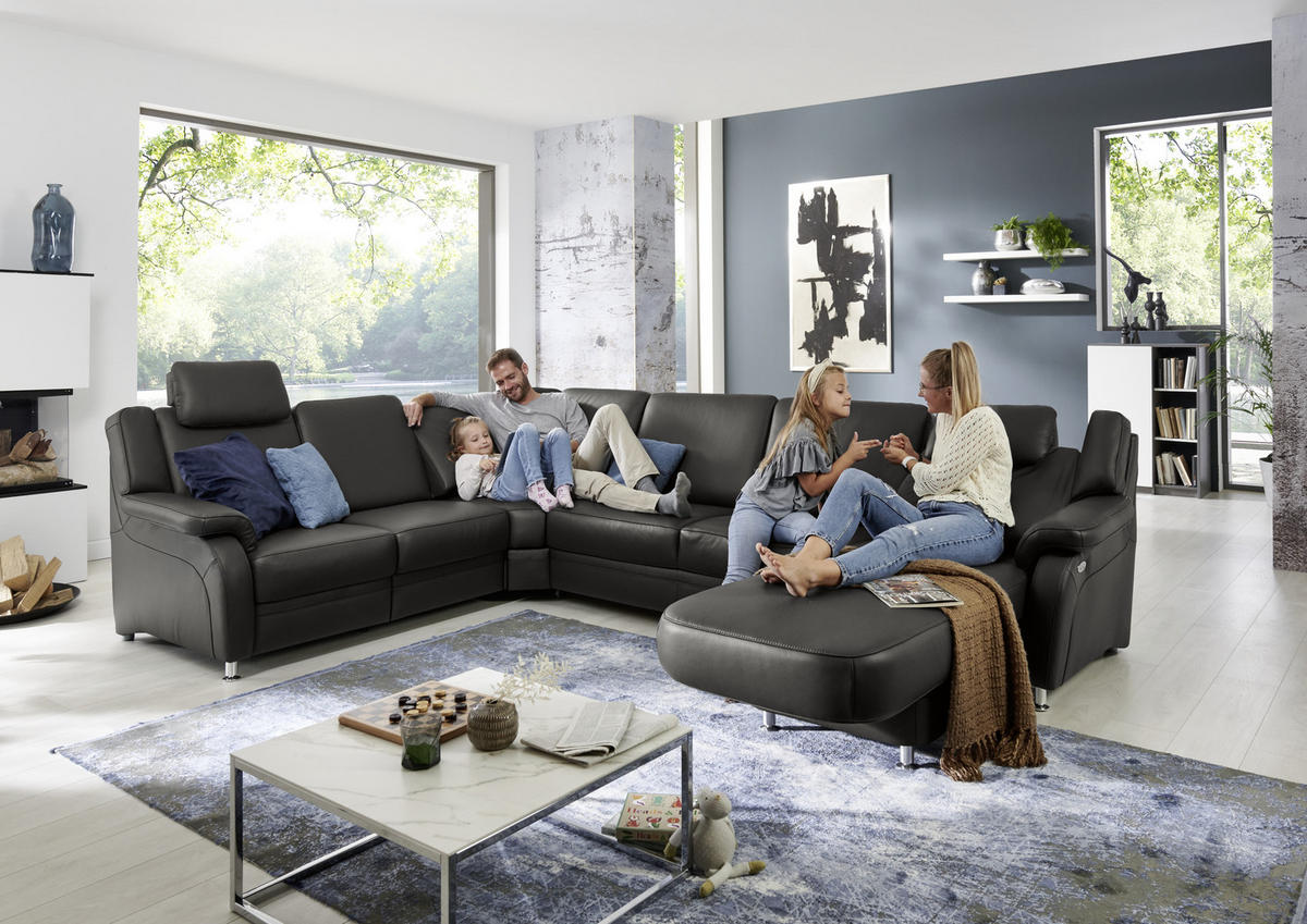 WOHNLANDSCHAFT in Echtleder Anthrazit  - Anthrazit/Alufarben, Konventionell, Leder/Metall (239/329/165cm) - Beldomo Premium