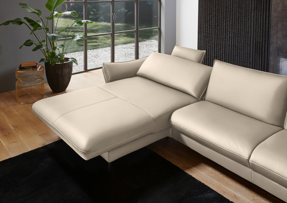 ECKSOFA in Echtleder Ecru  - Ecru/Schwarz, Design, Leder/Metall (172/334cm) - Valdera