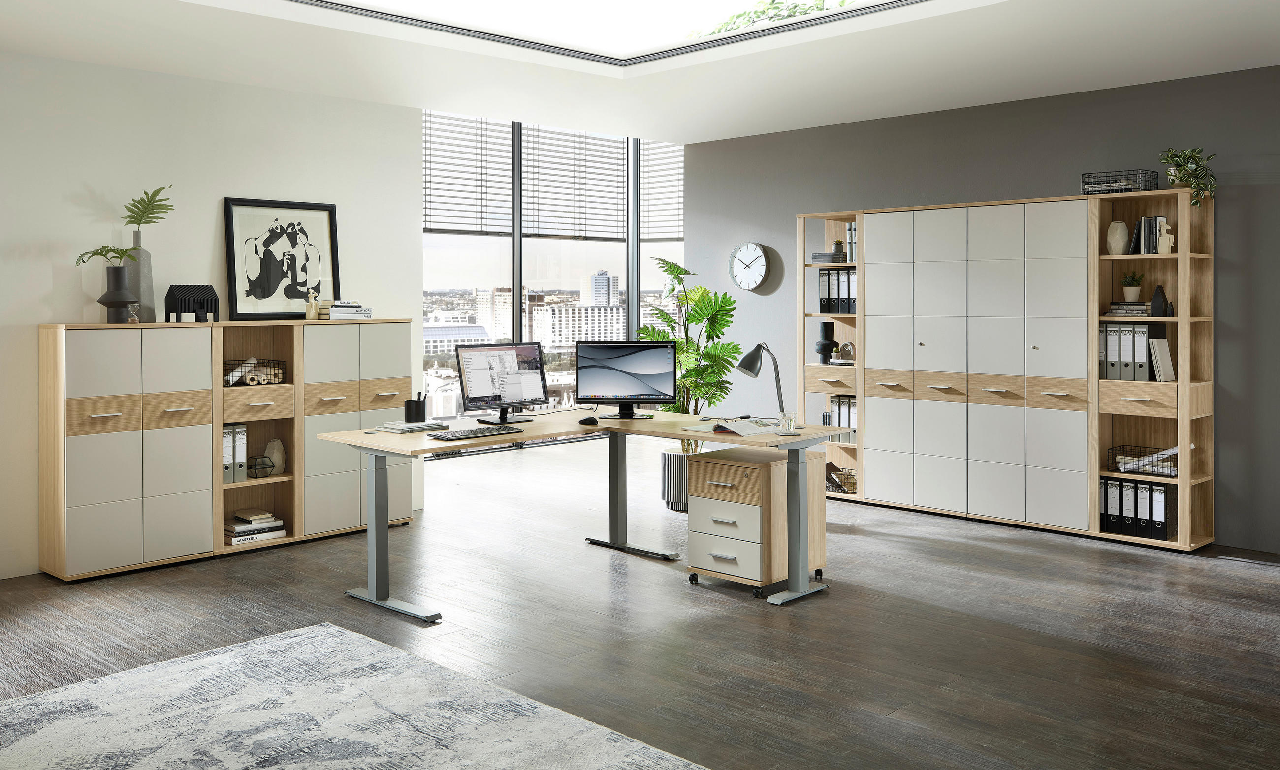 VISOKA KOMODA, barve hrasta, kašmir  - barve kroma/črna, Konvencionalno, kovina/leseni material (75/129/38cm) - Stylife