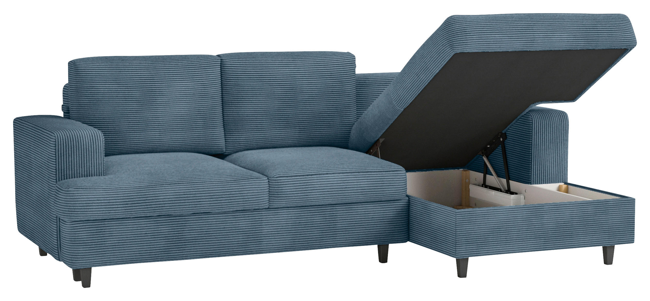 ECKSOFA in Cord, Velours Blau  - Blau/Schwarz, Design, Holz/Textil (247/140cm) - MID.YOU
