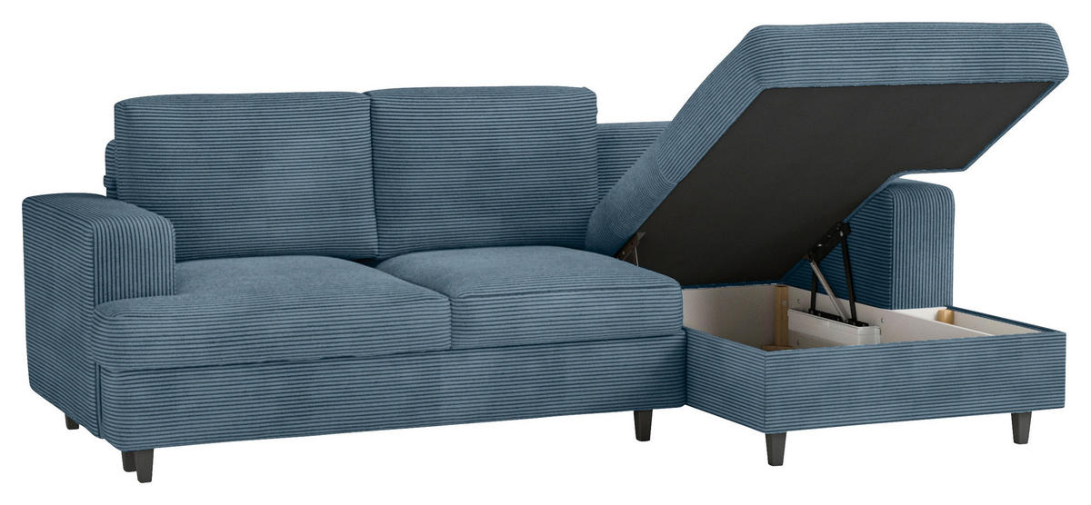 ECKSOFA Blau Cord, Velours  - Blau/Schwarz, Design, Holz/Textil (247/140cm) - MID.YOU