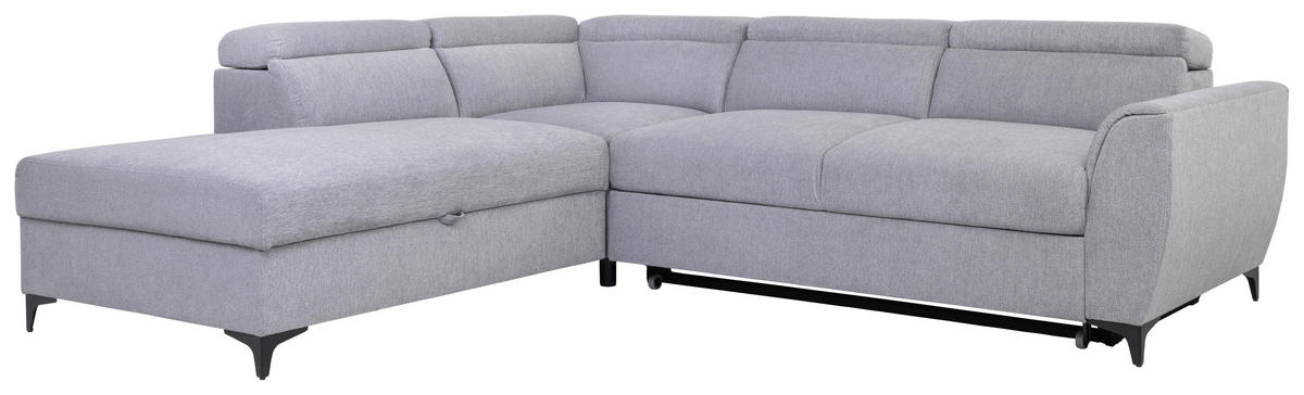 ECKSOFA in Velours Grau  - Schwarz/Grau, Konventionell, Textil/Metall (217/255cm) - MID.YOU