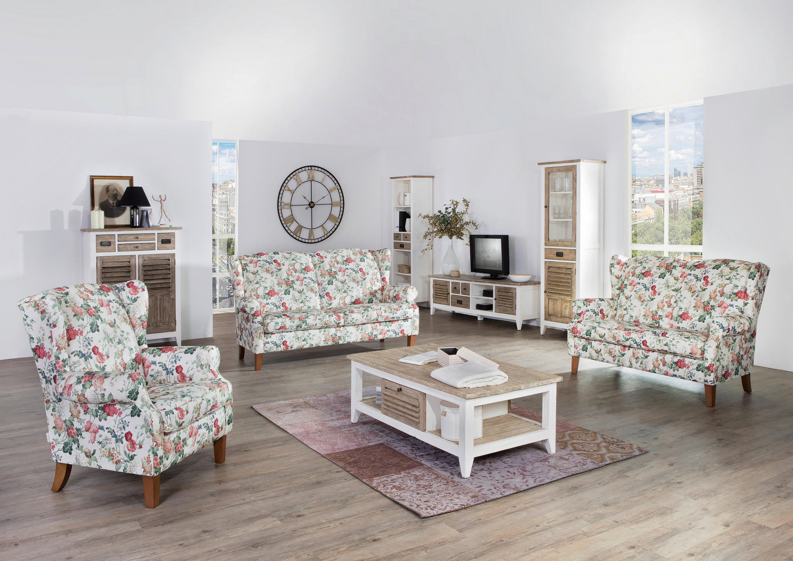 SEDEŽNA GARNITURA, gladka tkanina večbarvno  - barve hrasta/večbarvno, Konvencionalno, tekstil (195/160/92/104/90cm) - Ambia Home