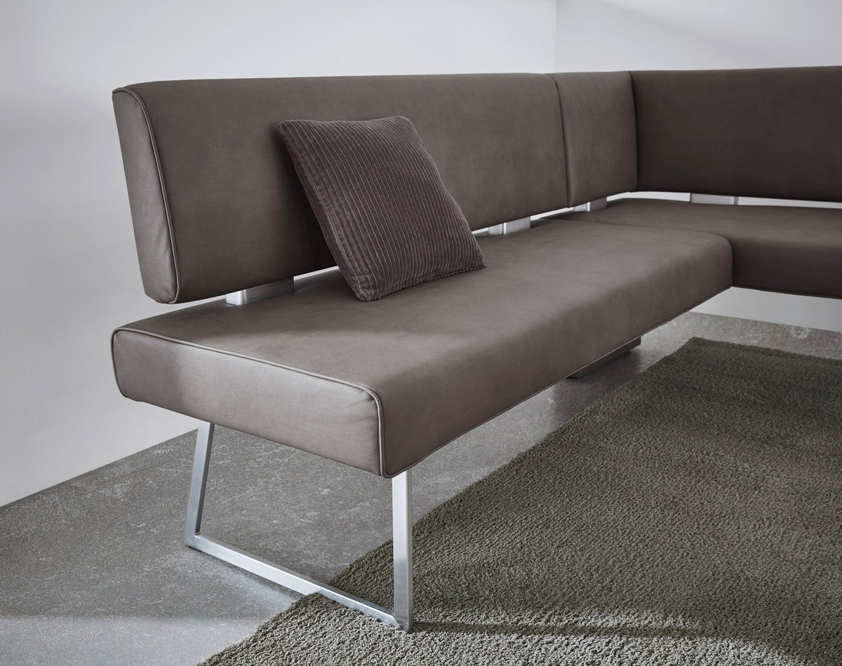 ECKBANK 137/231 cm Mikrofaser Braun, Edelstahlfarben Metall   - Edelstahlfarben/Braun, Design, Textil/Metall (137/231cm) - Dieter Knoll