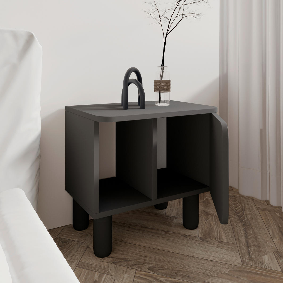 NACHTTISCH  - Anthrazit, Design, Holzwerkstoff (50/30/49cm) - Livetastic