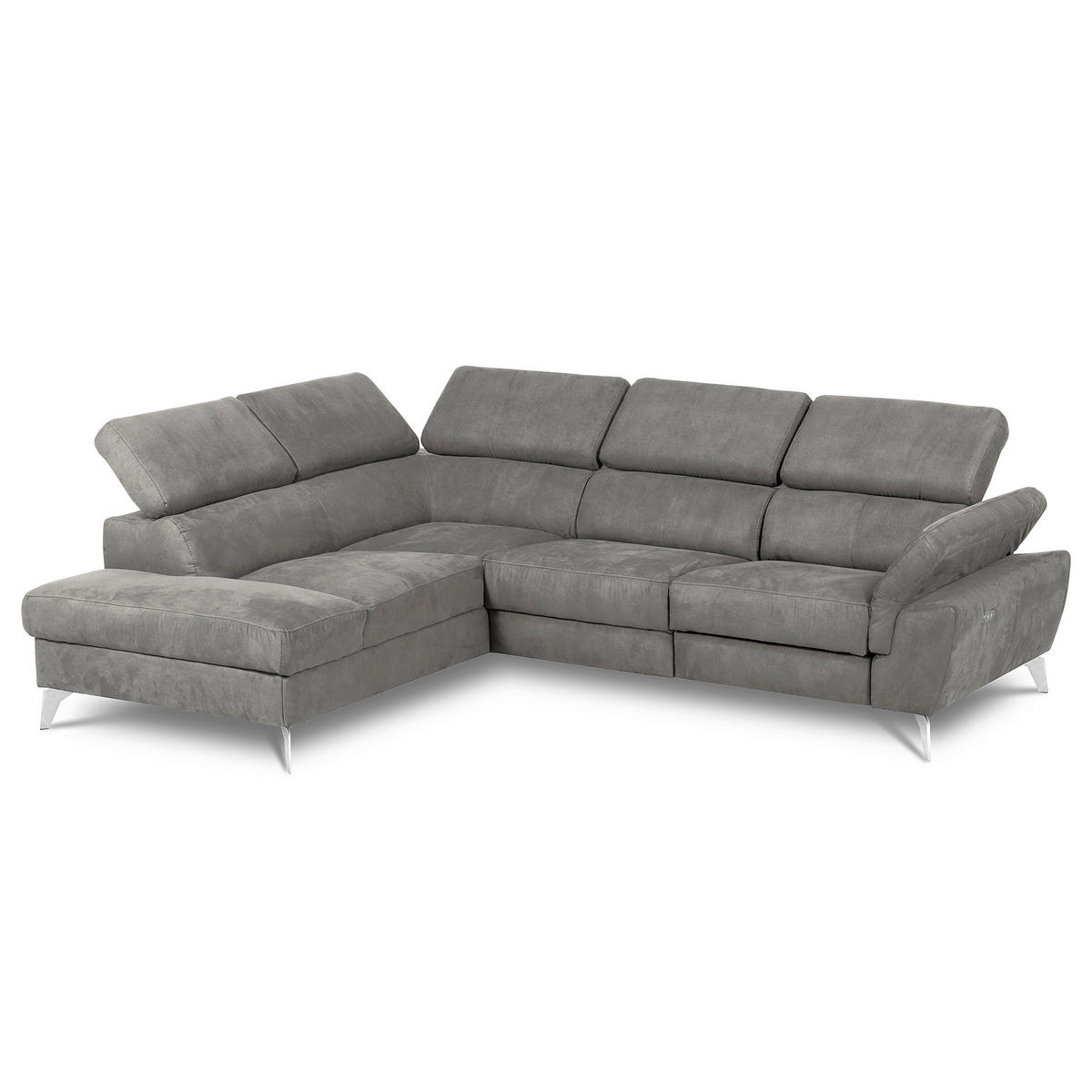 ECKSOFA SONO in Lederlook Anthrazit Bettkasten, Armteilverstellung, Kopfteilverstellung  210/265 cm  - Chromfarben/Anthrazit, Design, Textil/Metall (210/265cm) - Livetastic