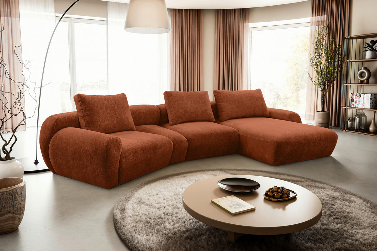 ECKSOFA Rostfarben Chenille  - Rostfarben/Schwarz, KONVENTIONELL, Kunststoff/Textil (362/176cm) - Carryhome