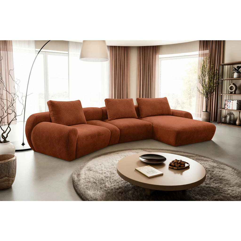Thumbnail - Carryhome Ecksofa, Rost, Textil, 4-Sitzer, Füllung: Silikon, Ottomane rechts, organische Form, 362x176 cm, seitenverkehr...