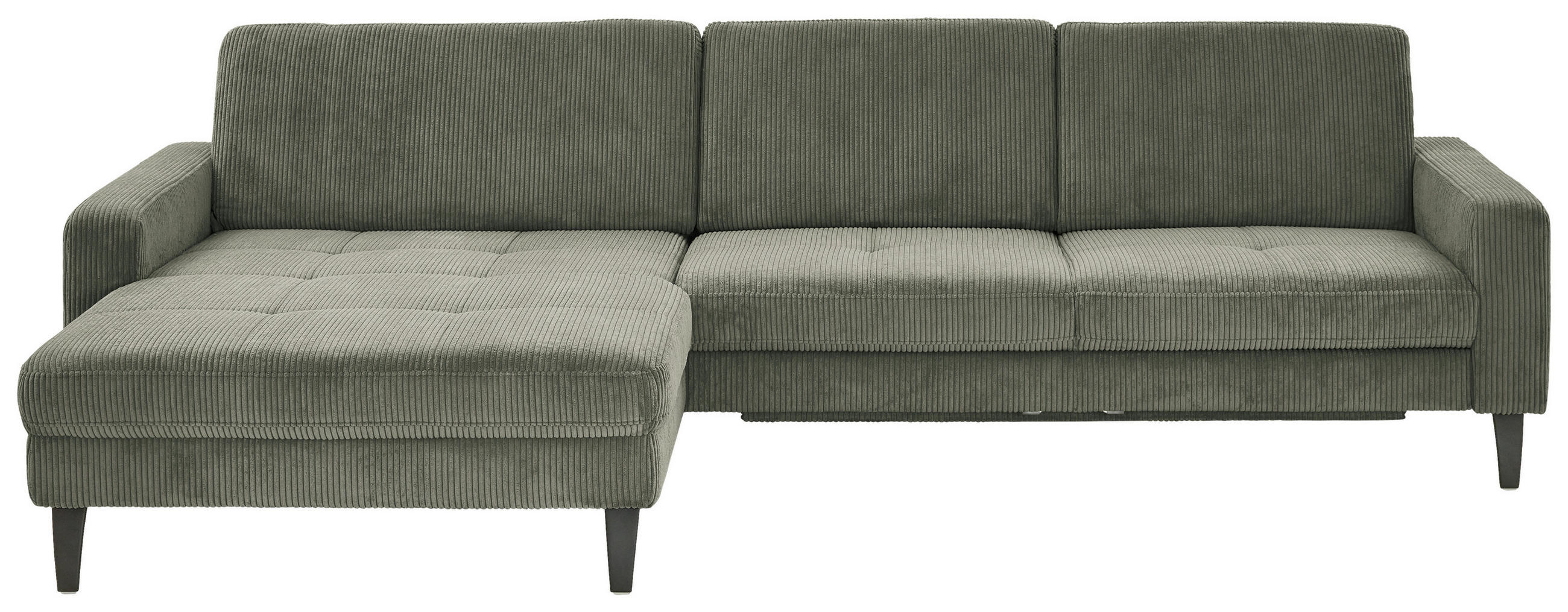 ECKSOFA in Cord Olivgrün  - Schwarz/Olivgrün, Modern, Textil/Metall (177/302cm) - Beldomo Style