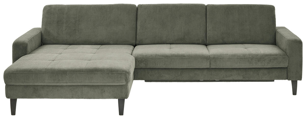 ECKSOFA in Cord Olivgrün  - Schwarz/Olivgrün, Modern, Textil/Metall (177/302cm) - Beldomo Style