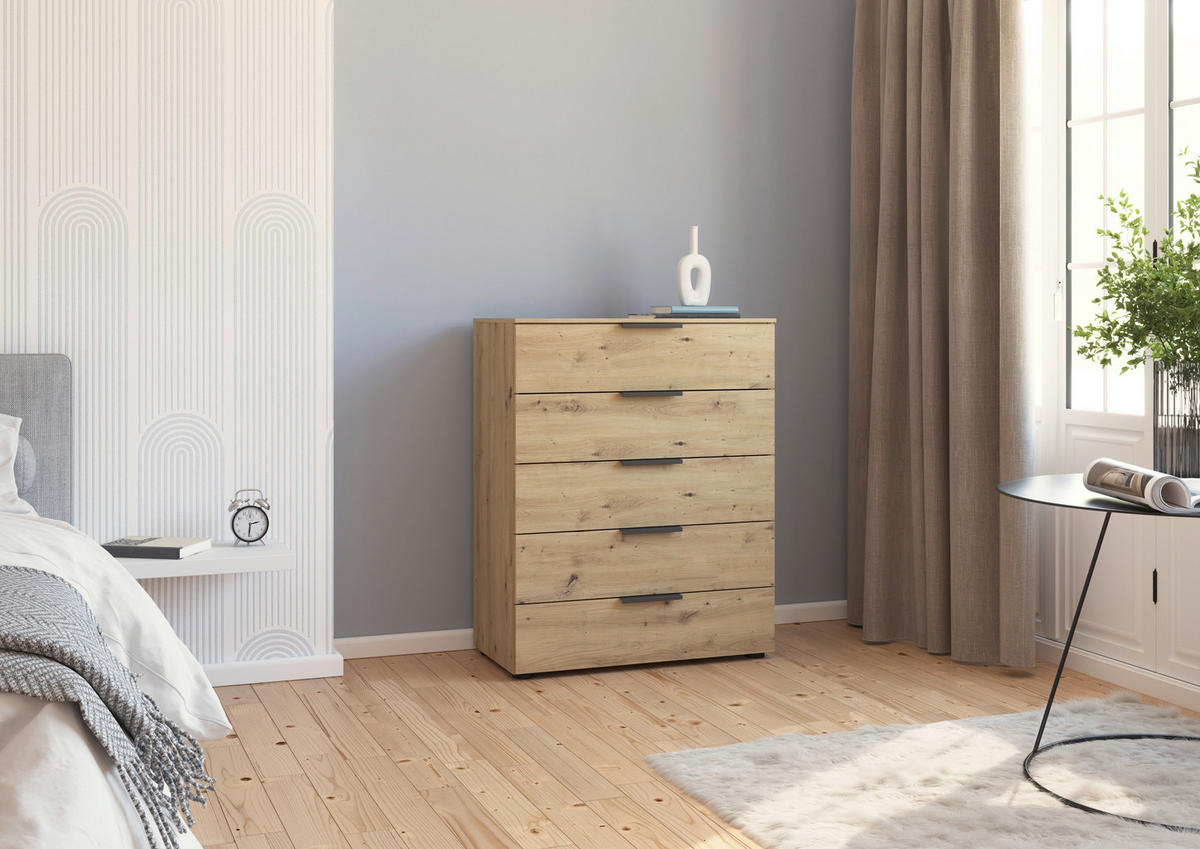 BYRÅ 80/100/42 cm  - grafitfärgad/ek Artisan, Modern, metall/trämaterial (80/100/42cm) - Rauch Möbel