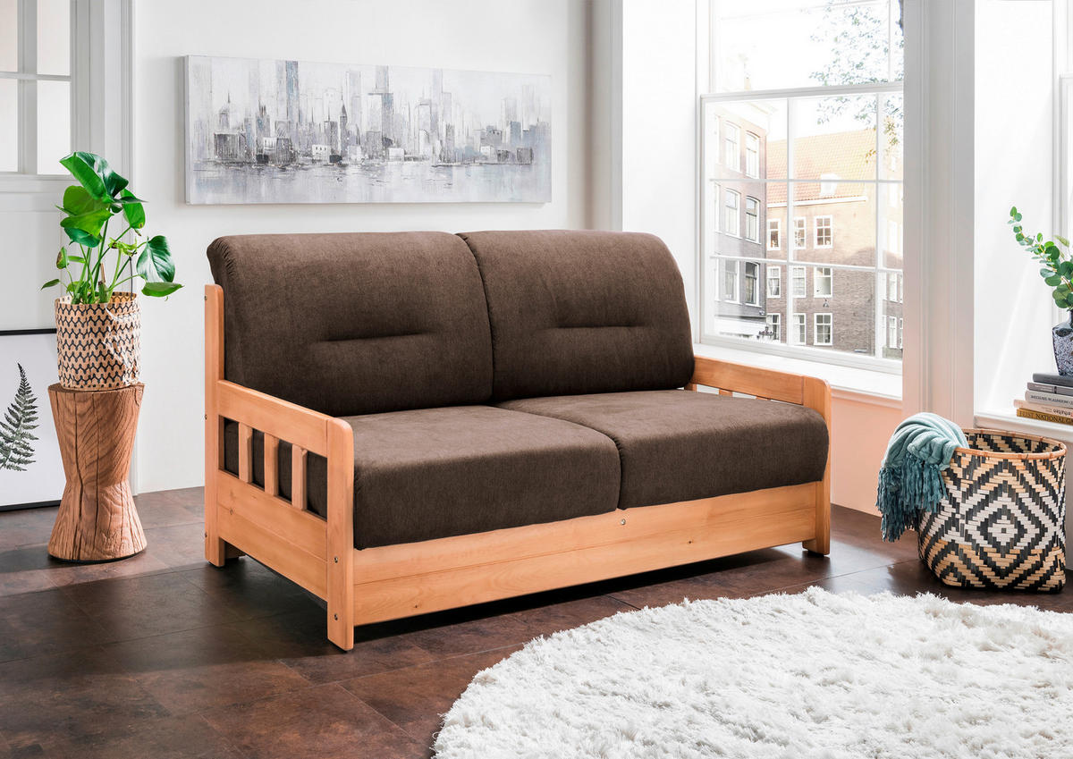 SCHLAFSOFA Textil Honig, Dunkelbraun  - Dunkelbraun/Honig, Lifestyle, Holz/Textil (154/88/90cm) - Livetastic