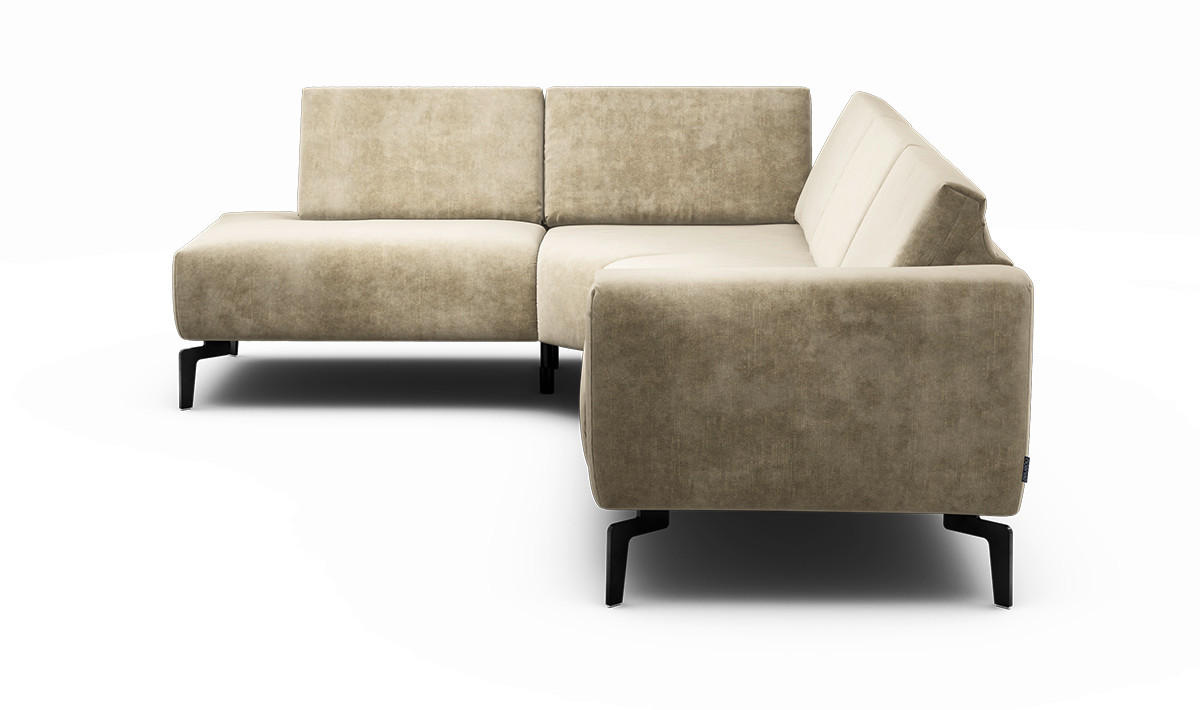 ECKSOFA Cosy Naturfarben Samt  - Schwarz/Naturfarben, Design, Textil/Metall (193/256cm) - SENSOO