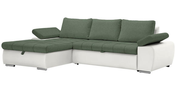 ECKSOFA in Flachgewebe Weiß, Olivgrün  - Weiß/Olivgrün, Design, Kunststoff/Textil (175/271cm) - Xora