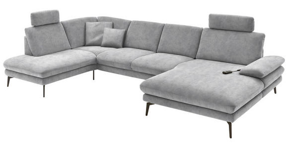 WOHNLANDSCHAFT in Velours Hellgrau - Hellgrau/Schwarz, Design, Textil/Metall (208/344/180cm) - Dieter Knoll