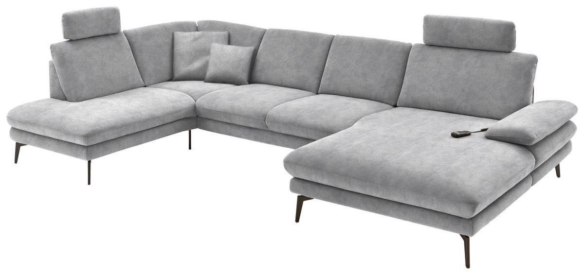 WOHNLANDSCHAFT in Velours Hellgrau  - Hellgrau/Schwarz, Design, Textil/Metall (208/344/180cm) - Dieter Knoll