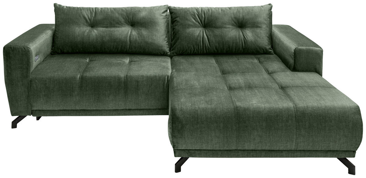 ECKSOFA in Velours Dunkelgrün  246/177 cm  - Dunkelgrün/Schwarz, MODERN, Textil/Metall (246/177cm) - MID.YOU