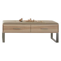 SITZBANK 127,2/44/44 cm Lederlook Taupe, Eschefarben Esche massiv Metall  - Taupe/Eschefarben, Design, Holz/Textil (127,2/44/44cm) - Valdera