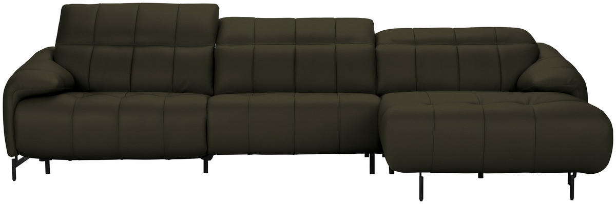 ECKSOFA in Echtleder Olivgrün  313/165 cm  - Beige/Schwarz, Design, Leder/Metall (313/165cm) - Belluti