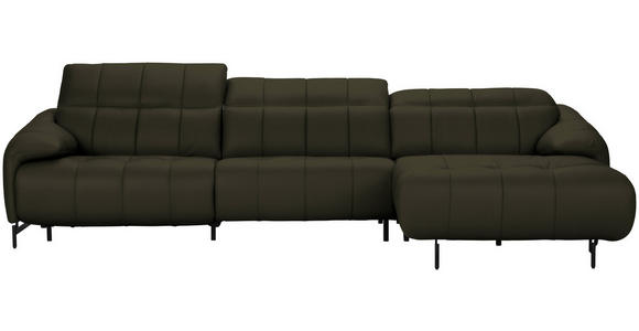 ECKSOFA in Echtleder Olivgrün 313/165 cm - Beige/Schwarz, Design, Leder/Metall (313/165cm) - Emilio Belluti