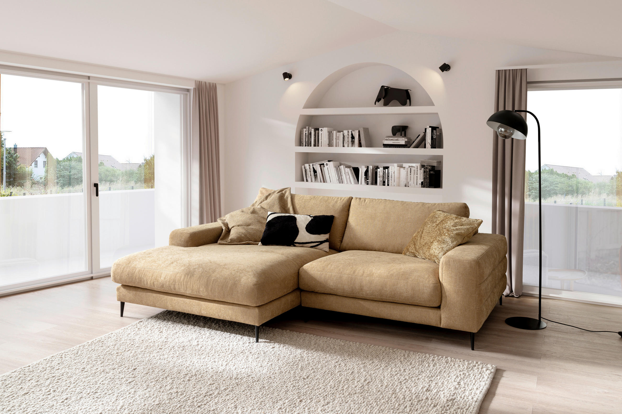 ECKSOFA in Flachgewebe Gelb  - Gelb/Schwarz, Design, Textil/Metall (177/253cm) - Dieter Knoll