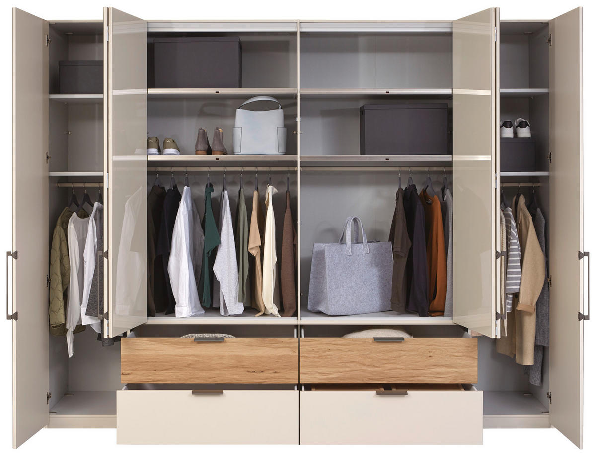 KLEIDERSCHRANK in Eichefarben, Champagner  - Champagner/Eichefarben, Design, Glas/Holzwerkstoff (300/216/58cm) - Dieter Knoll