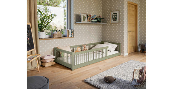 BODENBETT. - Birkefarben/Olivgrün, Basics, Holz (90/200cm) - Xora