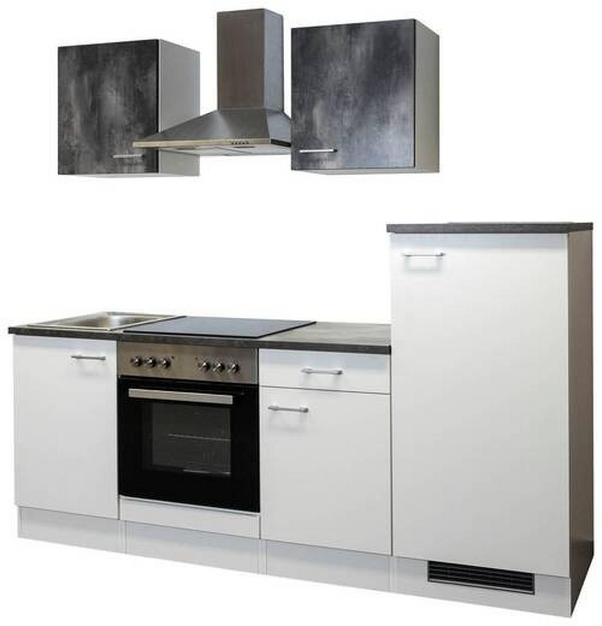 KÜCHENBLOCK 220 cm   in Weiß  - Graubraun/Alufarben, MODERN, Holzwerkstoff/Kunststoff (220cm) - FlexWell