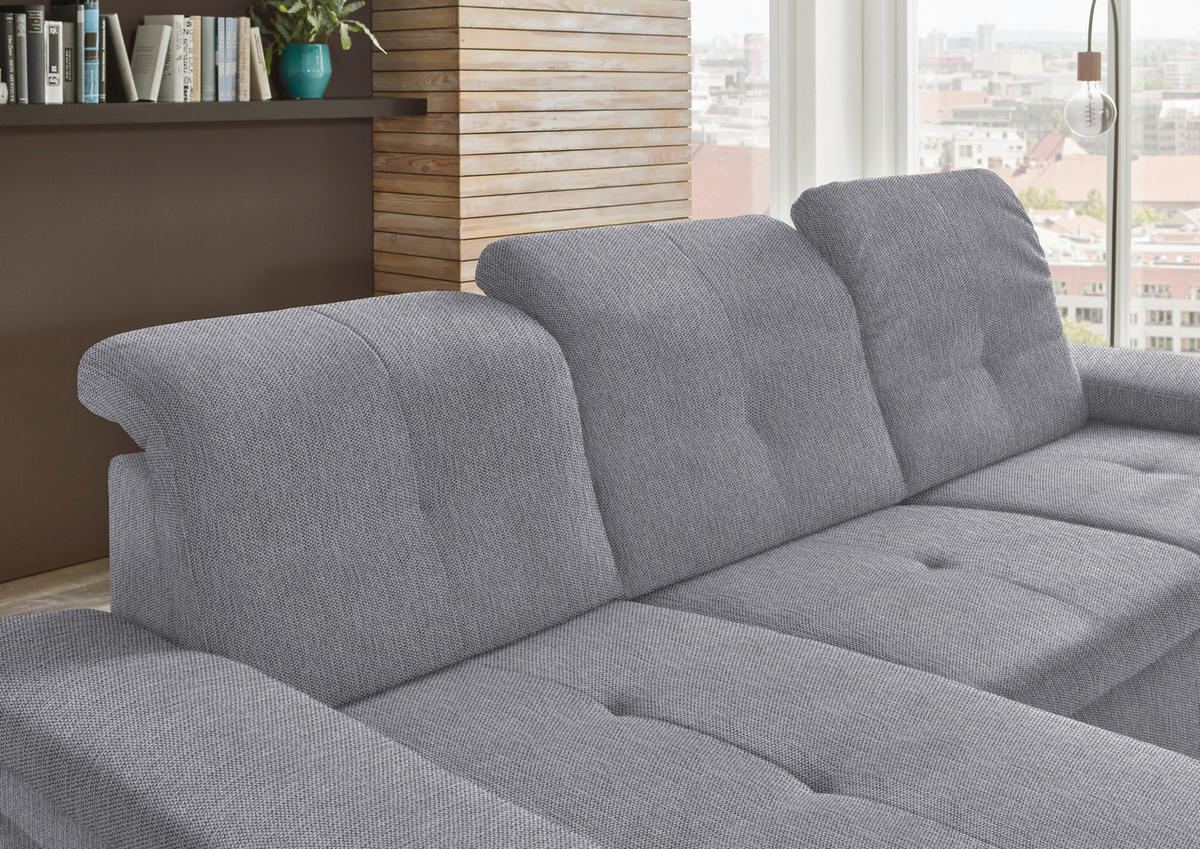 ECKSOFA in Flachgewebe Grau  - Schwarz/Grau, Design, Textil/Metall (174/297cm) - Beldomo Style