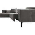 ECKSOFA Dunkelgrau Cord Rücken echt, Kopfteilverstellung, Sitzvorzug  - Dunkelgrau/Schwarz, KONVENTIONELL, Textil/Metall (219/311cm) - Hom`in