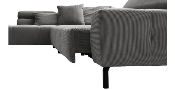 ECKSOFA Dunkelgrau Cord Rücken echt, Kopfteilverstellung, Sitzvorzug  - Dunkelgrau/Schwarz, KONVENTIONELL, Textil/Metall (219/311cm) - Hom`in