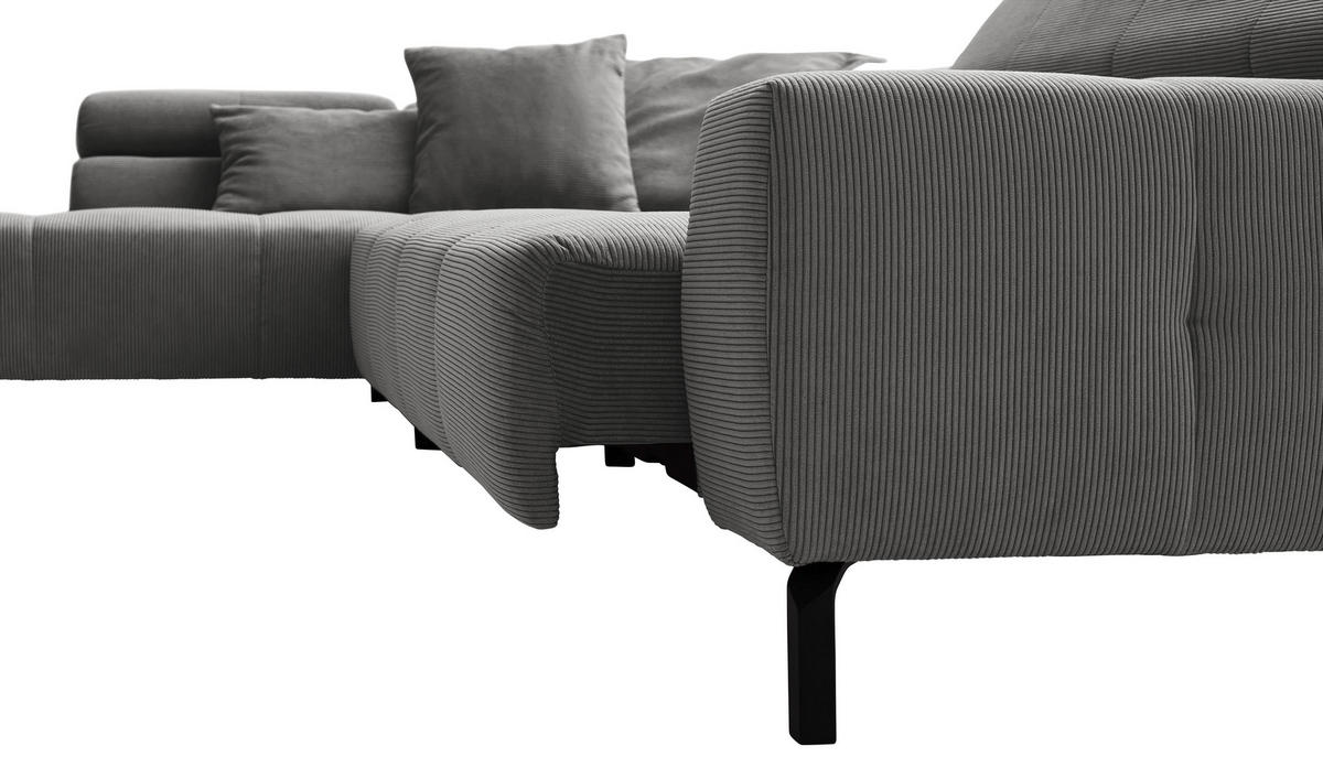 ECKSOFA in Cord Dunkelgrau  - Dunkelgrau/Schwarz, Konventionell, Textil/Metall (219/311cm) - Hom`in