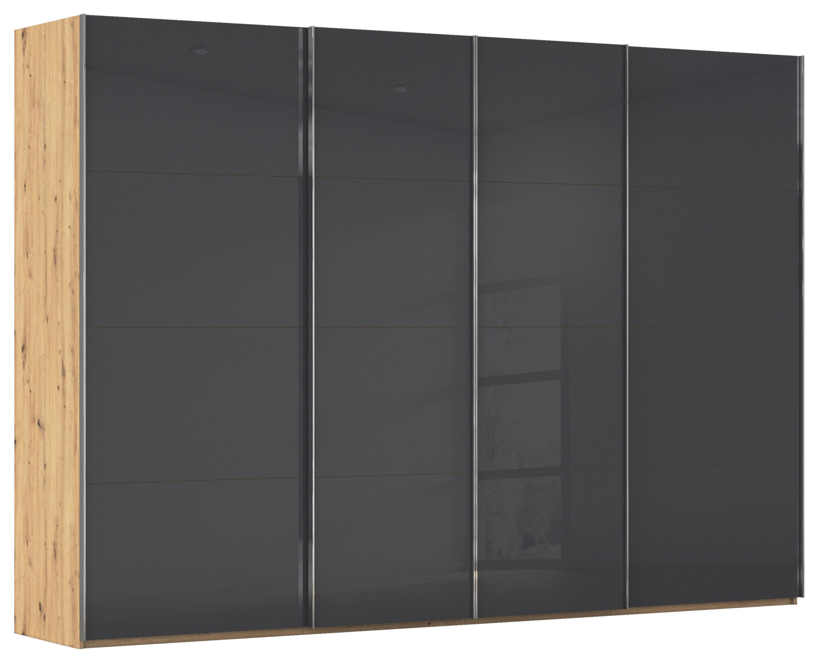 SCHWEBETÜRENSCHRANK 316/223/68 cm 4-türig Grau, Eiche Artisan  - Chromfarben/Eiche Artisan, Design, Glas/Holzwerkstoff (316/223/68cm) - Novel