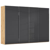 SCHWEBETÜRENSCHRANK 316/223/68 cm 4-türig Grau, Eiche Artisan  - Chromfarben/Eiche Artisan, Design, Glas/Holzwerkstoff (316/223/68cm) - Novel