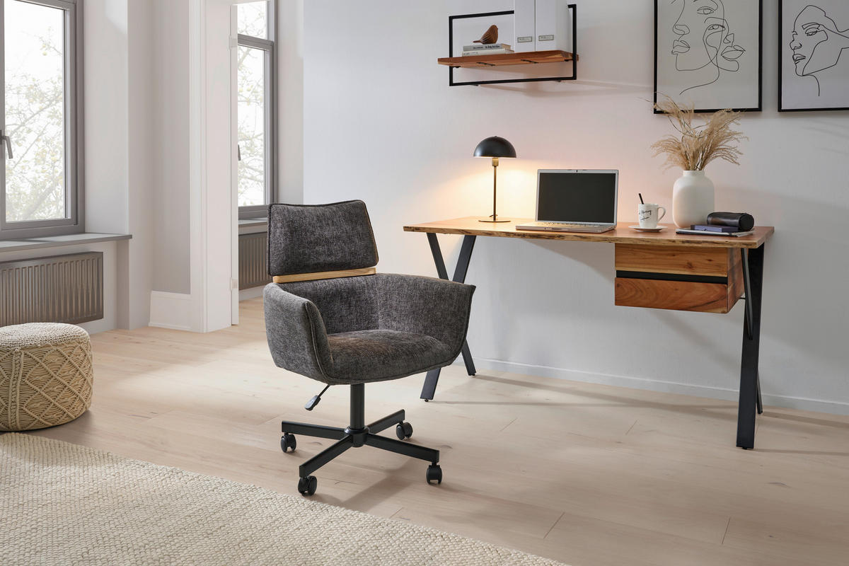 KANCELÁŘSKÉ KŘESLO, tkaná látka, tmavě šedá - černá/tmavě šedá, Moderní, kov/dřevo (62/86/56cm) - MID.YOU